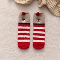 Fuzzy Christmas socks with red stripes and brown bear head plush decoration - One Size / Red Striped