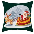 Detail of green Christmas pillow cover featuring Santa Claus on a sleigh with reindeer - DRD247-8 (Dark Green Reindeer)