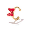 Polsino per orecchio a forma di C placcato oro con fiocco in smalto rosso e zirconi - EGJ0138 Oro Fiocco Rosso