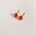 Close-up of vintage oval red ruby pendant earrings with gold-plated stainless steel hooks - Gold & Pink (DEK1283)
