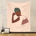 Detail eines Wandteppichs mit afrikanischem Frauenmotiv für minimalistische Deko - LC-09 (Afro-Frau mit grünem Stirnband) / 73*95CM (Gebürsteter Stoff)