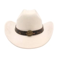 Chapeau de cowboy en suédine ivoire avec bandeau en cuir et emblème étoile bronze - Taille unique / Beige