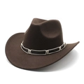 Classic dark coffee wool felt cowboy hat with vintage leather belt and braided cord - Coffee
