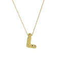 Golden brass necklace with letter L bubble pendant featuring unique molten pebble texture - Necklace L
