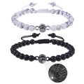I Love You projection couple bracelets with white marble and black matte beads - White Turquoise and Matte Stone