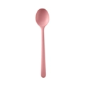 Cucchiaio in silicone rosa per bambini con finitura opaca su sfondo bianco pulito - Cucchiaio Rosa