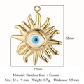 Goldener Sonnen-Anhänger mit Bösem Blick aus Edelstahl und Emaille mit Maßen - Edelstahl + Emaille / Goldene Sonne Böser Blick