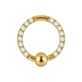Arito BCR bañado en oro con cristales pavé y bola de cierre para piercing corporal - 1.2x8x3mm / Dorado Circonita Blanca