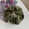 Silky olive green satin scrunchie with elegant texture and decorative floral card - 14# Army Green