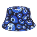 Sombrero tipo pescador Panamá con estampado de graffiti ojo azul sobre tela negra - M / Ojo de graffiti negro azul blanco