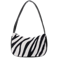 Elegante borsa baguette in ecopelliccia zebrata con spalline in pelle nera su sfondo bianco - Zebra Print