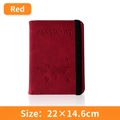 Red PU leather passport holder with embossed world map and elastic closure, 22x14.6cm - Red