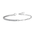 Detail view of paperclip link and tennis chain bracelet with clear zircon stones - 2.5mm Platinum White Stone
