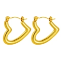 Polished golden stainless steel heart-shaped hoop earrings with a secure clasp - Polished Line Heart Hoop
