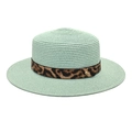Elegante cappello di paglia estivo verde menta con fascia leopardata e borchia dorata - M (56-58cm) / Verde Menta