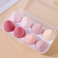 Set of 8 gradient pink makeup sponges in water-drop shape within a clear storage box - Transparent Box 8Pcs Set / Pink Series