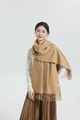 Thick camel cashmere wool scarf with elegant tassel trim and premium ALL WIN brand label - Wool Style / 200x70cm / Camel