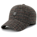 Herren Winter-Baseballkappe mit Karomuster, grauem Fleece und silbernem F-Logo - Verstellbar / Rot-Schwarzes Karo