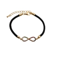 Infinity charm couple bracelet with gold plating, colorful zircons and black woven cord - Color Zircon Infinity / Black