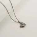 3D balloon style letter J pendant necklace in gunmetal finish with minimalist chain - Letter J / Silver
