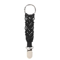 Hand-woven black cord hat clip for backpack featuring silver metal ring and duckbill clasp - Black Style B