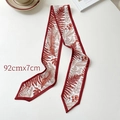 92cm x 7cm narrow silk scarf with dark red border and retro brown leaf print - Wine Red Leaf 92cmx7cm