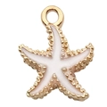 White enamel starfish pendant charm with golden alloy trim for DIY jewelry making - Starfish 15x18mm