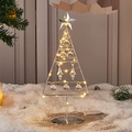 Silver iron Christmas tree lamp with warm LED lights and hanging crystal pendants - Style B Silver + LED Lights