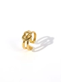 Detail of 18k gold plated open ring with an elegant heart knot design on white background - Adjustable Open / Simple Heart Knot Style