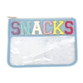 Light blue snack pouch with chenille SNACKS letters and transparent PVC window - Azure Blue