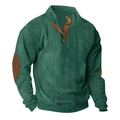 Detail of green corduroy jacket with brown elbow patches and buttoned collar design - 5XL / Tops / Fruit Green
