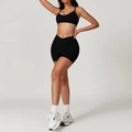 Two-piece black yoga set with V-neck camisole and cross-waist high-stretch sports shorts - S / Top And Bottom / Bra + Shorts / Premium Black