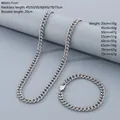 7mm silver cuban link stainless steel necklace and bracelet set jewelry - Bracelet 20cm-Width 7mm / Steel