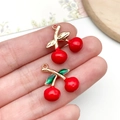 DIY sweet cherry pendant in red alloy with gold leaf for jewelry making and necklaces - Large KC Gold Red Enamel 3D Cherry (23407)