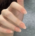 Detail of nude pink gradient press-on nails with a heart-shaped rhinestone accent - S88 Gradient Pink Heart Rhinestone Style (S88) / 10 Pcs - Size XS