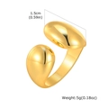 Detail view of adjustable gold teardrop ring showing 1.5cm width and 5g weight specs - Adjustable Ball Style (RT-296G)