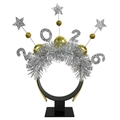 2026 Neujahr Haarreif mit silbernen Sternen und goldenen Pailletten auf schwarzem Band - 2026 Goldener Ball