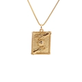 Vergoldete rechteckige Halskette mit Reliefanhänger aus Sonne, Auge und Handmotiven - Hamsa Böser Blick