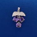 Grape pendant featuring purple pear-cut stones and crystal-paved leaves on silver base - Purple Grape Inlaid Broken Diamonds Style (740)