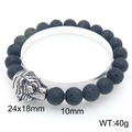 Lava stone bead bracelet with silver tiger head charm and textured 10mm volcanic beads - Silver Tiger Head Style (KB205910-Z)
