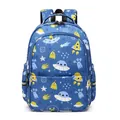 Dark blue primary school backpack for boys featuring yellow alien and UFO space prints - Alien Rocket / Blue