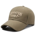 Khaki baseball cap featuring Generation 1987 embroidery and classic curved brim design - Army Green