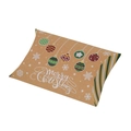 Pillow-shaped kraft paper Christmas candy box with colorful ornaments and Merry Christmas text - Christmas Ornament Style (Silver Red Green)