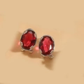French vintage style oval red crystal earrings with silver-tone decorative claw setting - Red (Silver)