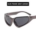 Y2K millennium sporty sunglasses featuring a matte gunmetal frame and dark grey lenses - Gunmetal Frame Grey Lens