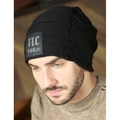 Men's black knit beanie with warm fleece lining and decorative pattern detailing - M (56-58cm) / NC Black