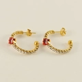 18K gold plated C-shaped earrings with red square stones and clear crystal accents - Gold With Red Zirconia (Earrings [Red Diamond])