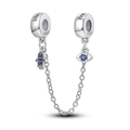 Macro view of S925 silver safety chain bead with evil eye and hand of fatima charms - 6.5cm / KTC404-Evil Eye Hamsa Safety Chain