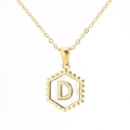 18K gold plated necklace with hexagonal mother of pearl pendant featuring letter D - With Chain / Gold - Letter D