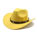 Detail of yellow cowboy hat with black leather band and silver star metal studs - M (56-58cm) / Yellow
